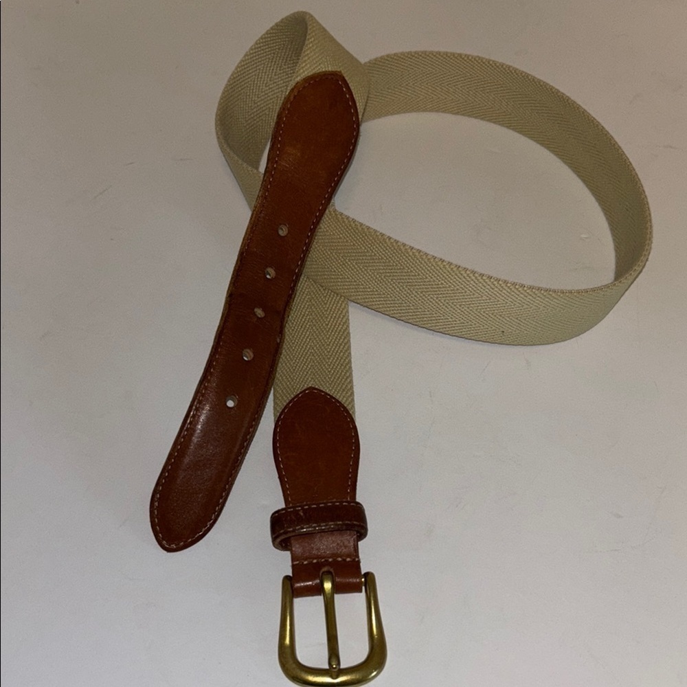 COACH BELT VINTAGE 3380 NATURAL BEIGE WOVEN UNISEX BELT BROWN LEATHER 40β LENGTH